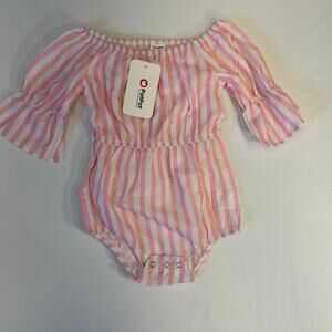 New PatPat Baby Girl Pink & White Stripe Off-Shoulder Romper Size 9–12 Months